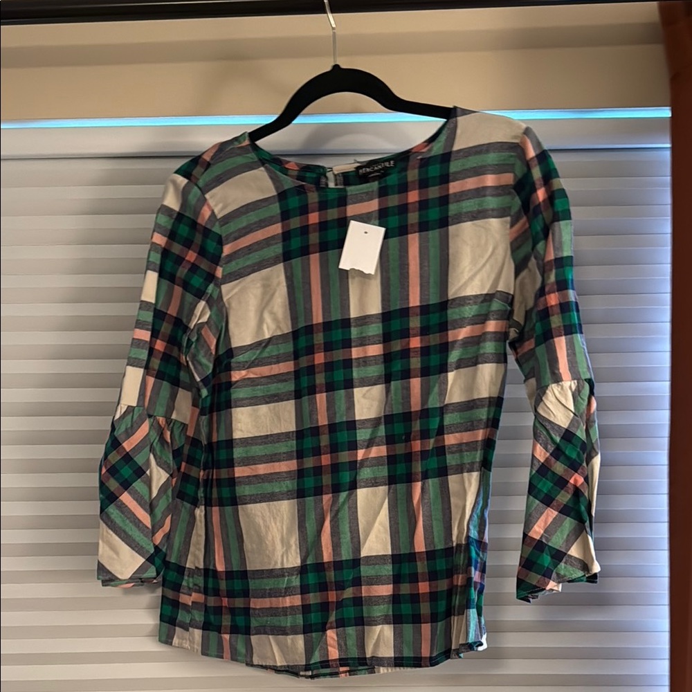 J. Crew Factory Plaid Blouse - Green, Blue, Pink